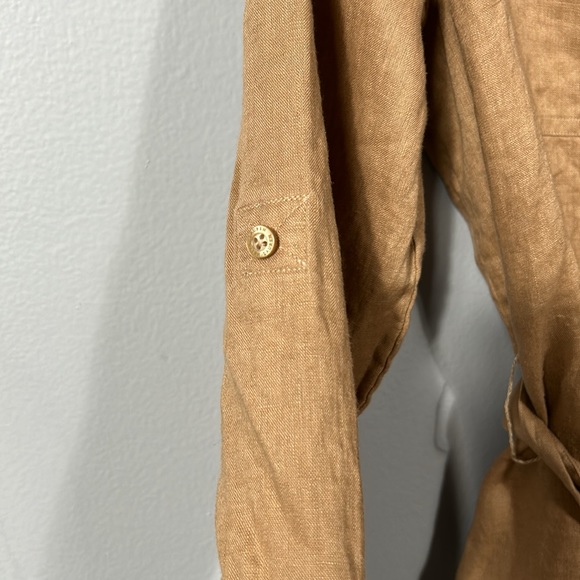 LAUREN RALPH LAUREN Women's Tan Linen Belted Utility Shirt size small - Picture 4 of 14